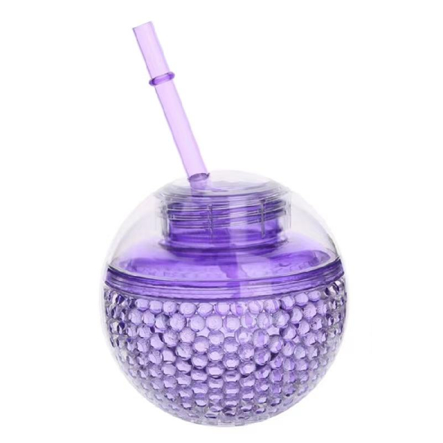 New Double Layered Ice Ball Drink Water Bottle with Straw Summer Outdoor Girl Student Straw Water Plastic Water Bottles Cup