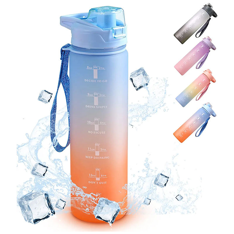 Wholesale Gradient Gym Bottle 1L BPA Free Sports Motivational Drink Bottle Plastic Water Bottles with Time Marker