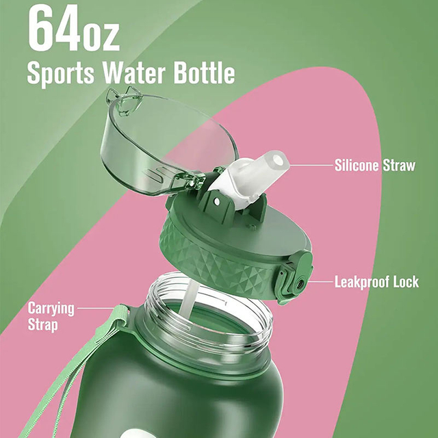 2L Wholesale Gradient Color Fitness Sports Motivational Water Bottle with Time Marker and Straw