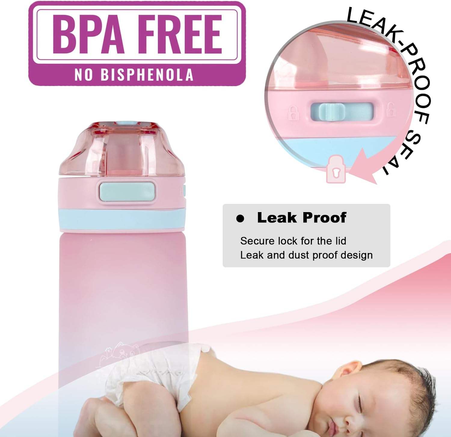 20oz/600ml Daily Water Bottle With Soft Straw,Reusable Plastic BPA Free Leakproof Water Jug