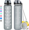 Eco-friendly Plastic 32 OZ Large Motivational Time Marker Water Bottle With Straw Lid for Fitness Gym and Outdoor Sports