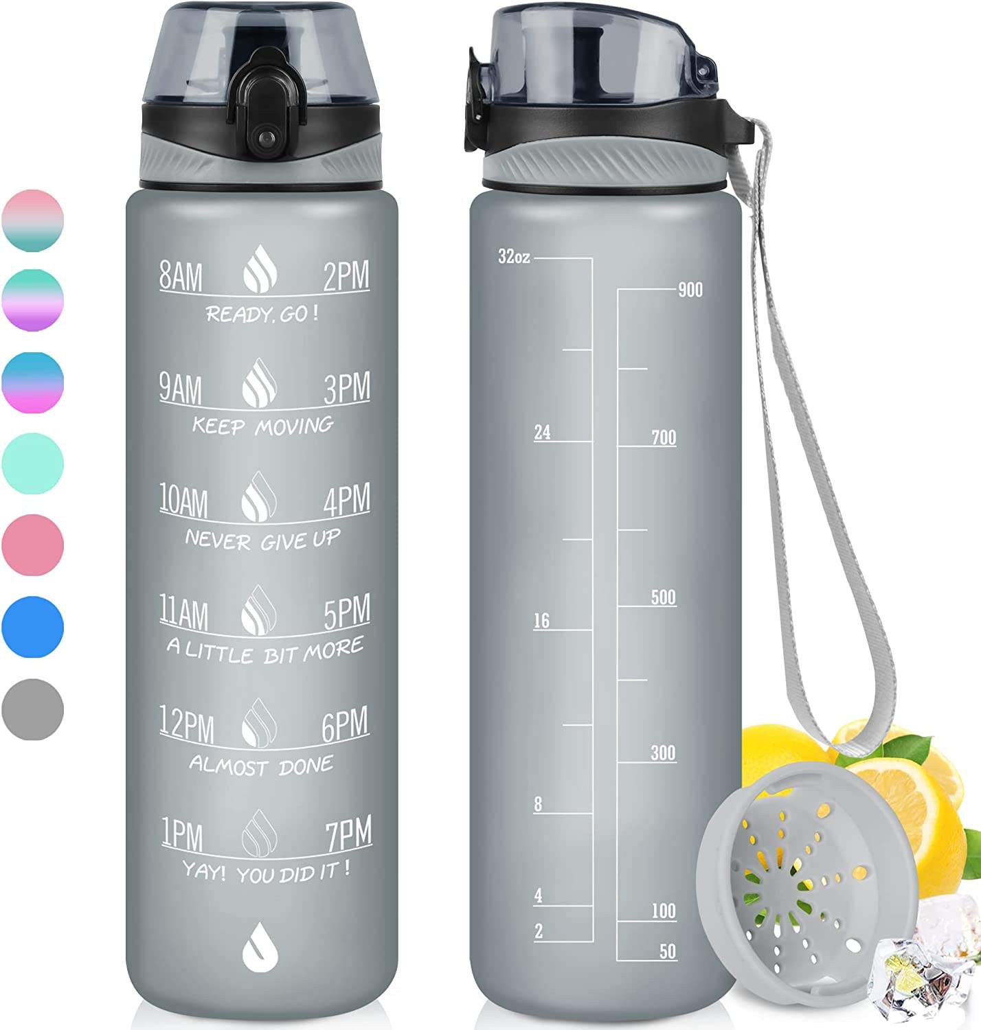 Eco-friendly Plastic 32 OZ Large Motivational Time Marker Water Bottle With Straw Lid for Fitness Gym and Outdoor Sports