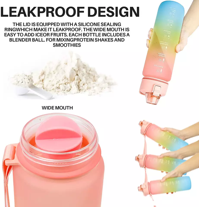 Customize Color Motivational Water Bottle BPA Free 1L/32oz Jug with Straw and Time Tracker Inspirational Water Bottles