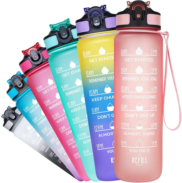 32oz Tritan Sport Gradient Plastic Water Bottles BPA Free Motivational