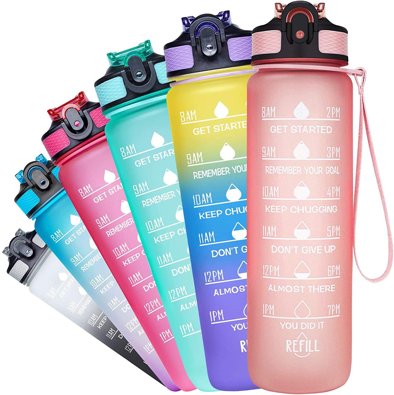 32oz Tritan Sport Gradient Plastic Water Bottles BPA Free Motivational