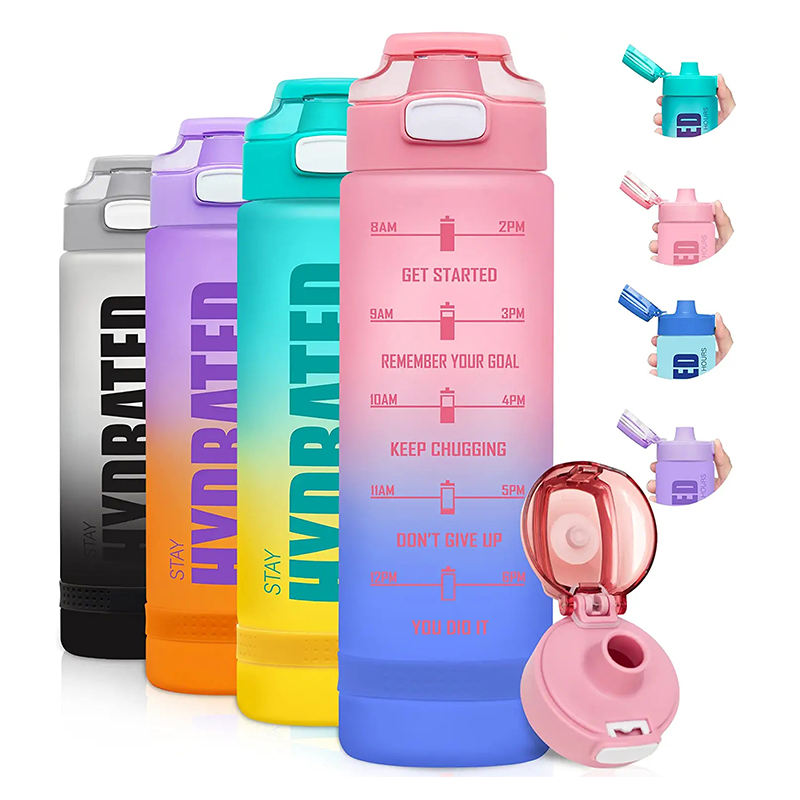 1000ml/32oz BPA-Free Fitness Plastic Gym Sports Motivational Water Bottle With Time Marker
