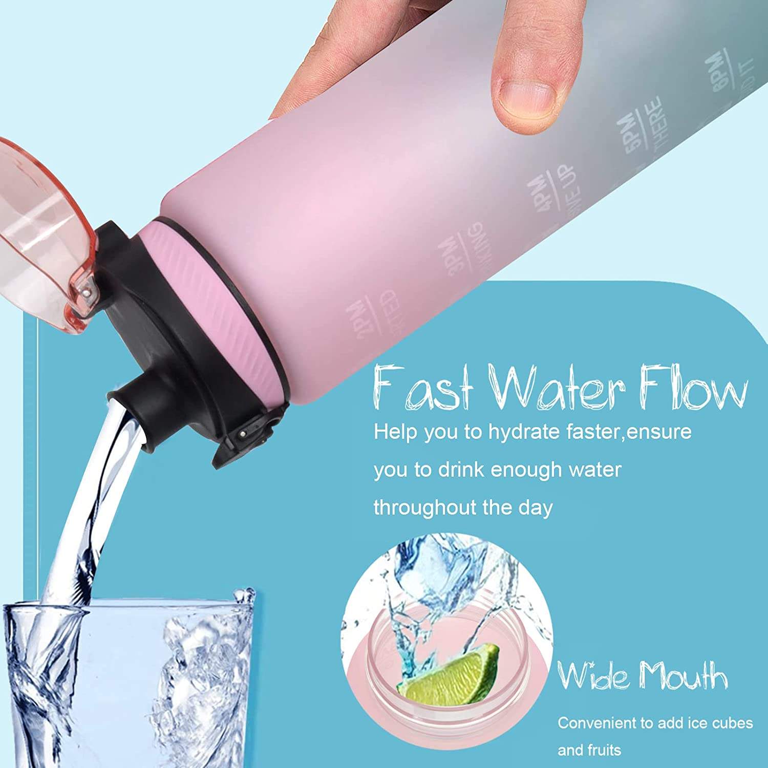 Custom Logo BPA Free PC Tritan Plastic 32oz 1L Motivational Leak Proof Gym Fitness Sports Water Bottle with Times to Drink