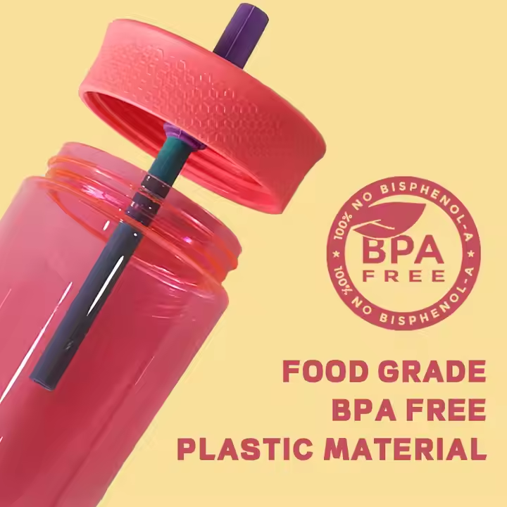 High Quality Customize Children Bpa Free Clear Coffee Plastic Tumbler Cups With Straw