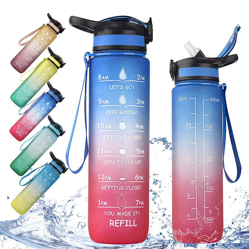 32oz Motivational Fitness Sports Water Bottle with Time Marker & Removable Strainer