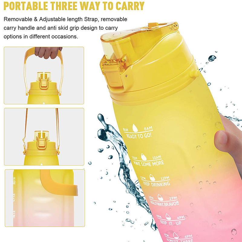 Large 1 Gallon Motivational Water Bottle with Paracord Handle & Removable Straw Leakproof Tritan BPA Free Fitness Sports Bottle