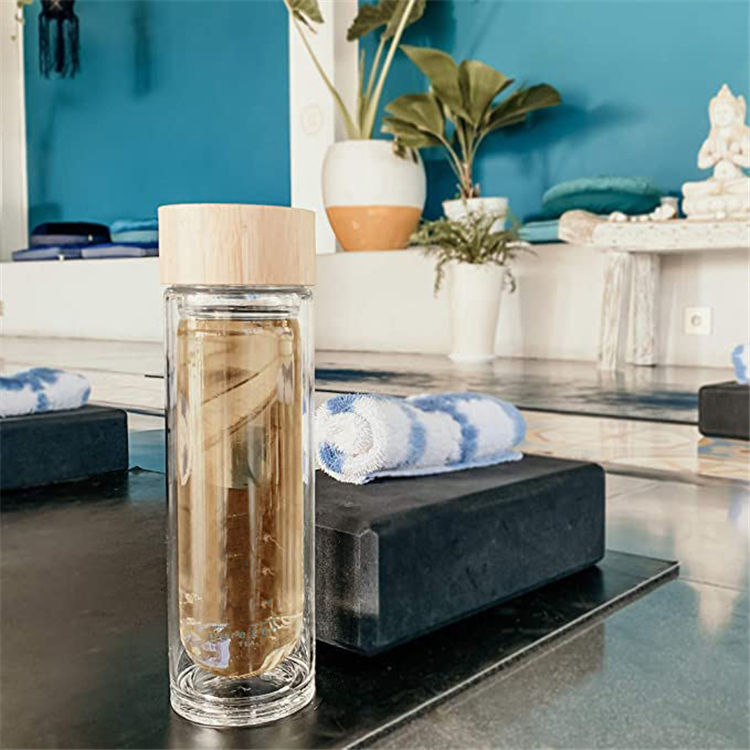 Custom 400Ml Glass Drinking Bottle Water Bottle With Bamboo Lid Direct Drinking