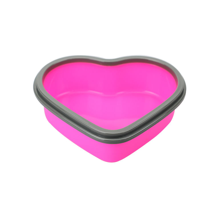 Silicone Bento Container BPA Free Food Storage Organizer Leakproof Heart Shape Lunch Box With Fork and Spoon