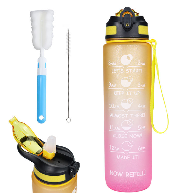 1L Big Capacity Portable Tritan Plastic Sports Water Bottle Space Bottle Screw Lid with Suction Nozzle and Hand Grip