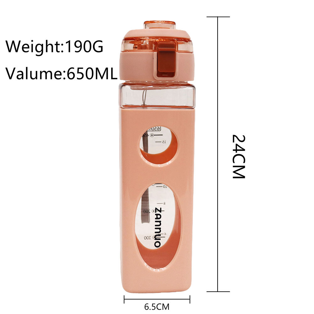 650ml New Summer Double Layer Plastic Water Bottle Portable Rope Sports square Drinking Water Plastic Cup with Scale Bottle