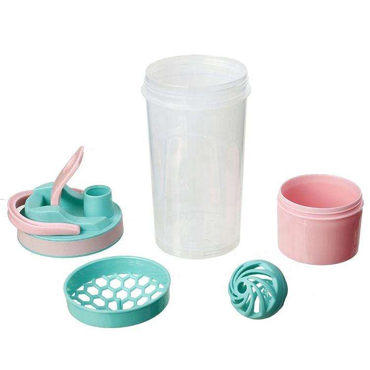 600Ml Multi Purpose Portable Clear Cute Plastic Shaker Water Bottle for Protein With Mixing Ball Infuser