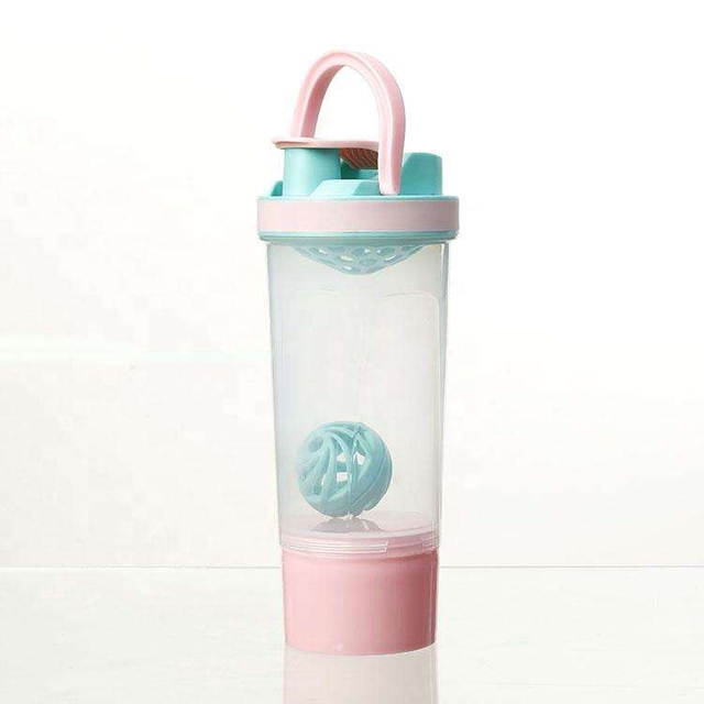 600Ml Multi Purpose Portable Clear Cute Plastic Shaker Water Bottle for Protein With Mixing Ball Infuser
