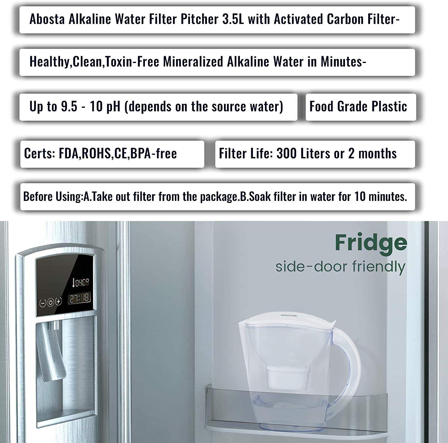 BPA Free Plastic Water Pitcher Filter Alkaline Water Filter Alkaline Water Pitcher