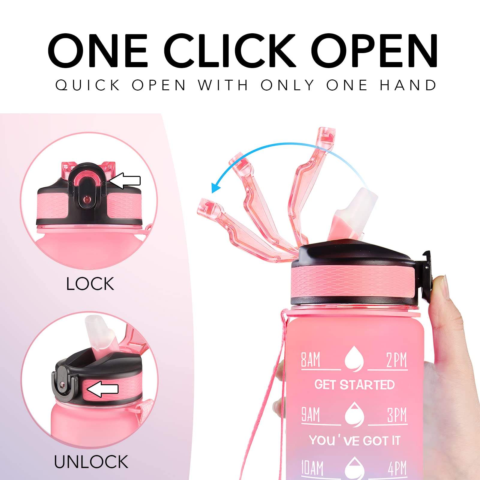 1L 32 OzCustom Plastic Straw Gym Sports BPA Free Tritan Motivational Water Bottle With Time Marker