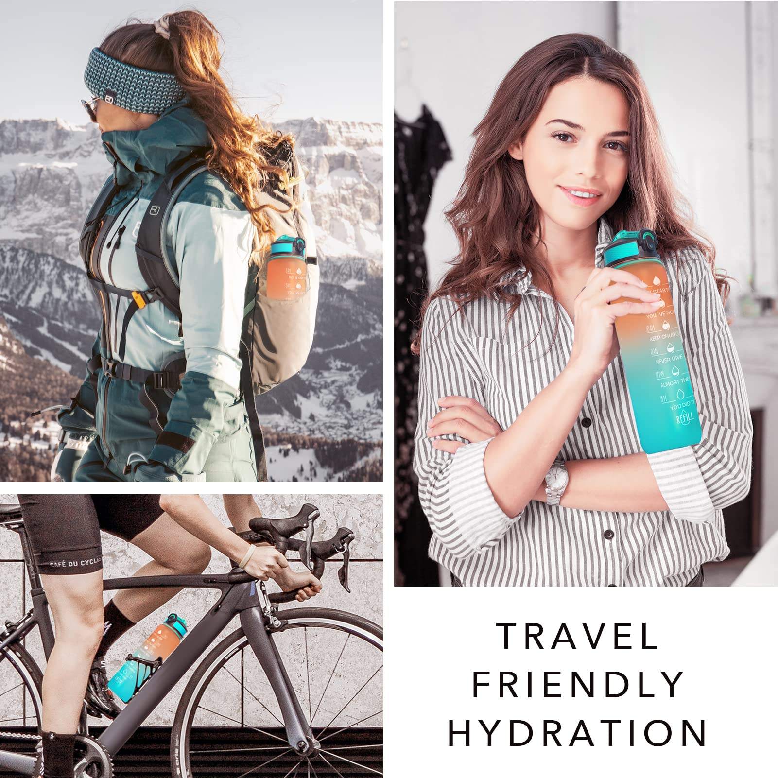 32 OZ Motivational Fashion Water Bottle With Time Marker to Drink BPA Free Frosted Plastic Water Bottle