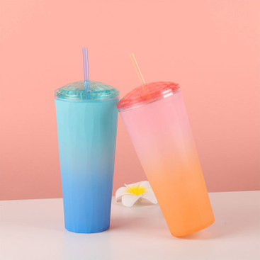High Quality Customized 700Ml Nice Colorful Wide Mouth Plastic Tumbler Tumblers With Lids Straw