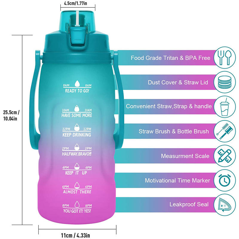 1 Gallon Water Bottle With Time Marker Motivational One Gallon Water Bottle With Straw