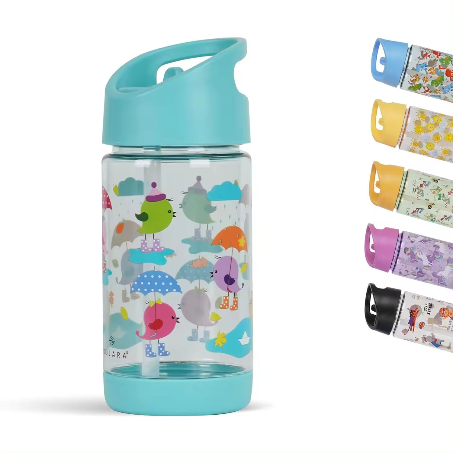 400Ml Custom Printed Cartoon Drink Bottles Bpa Free Kids Children Plastic Water Bottle With Straw Handle