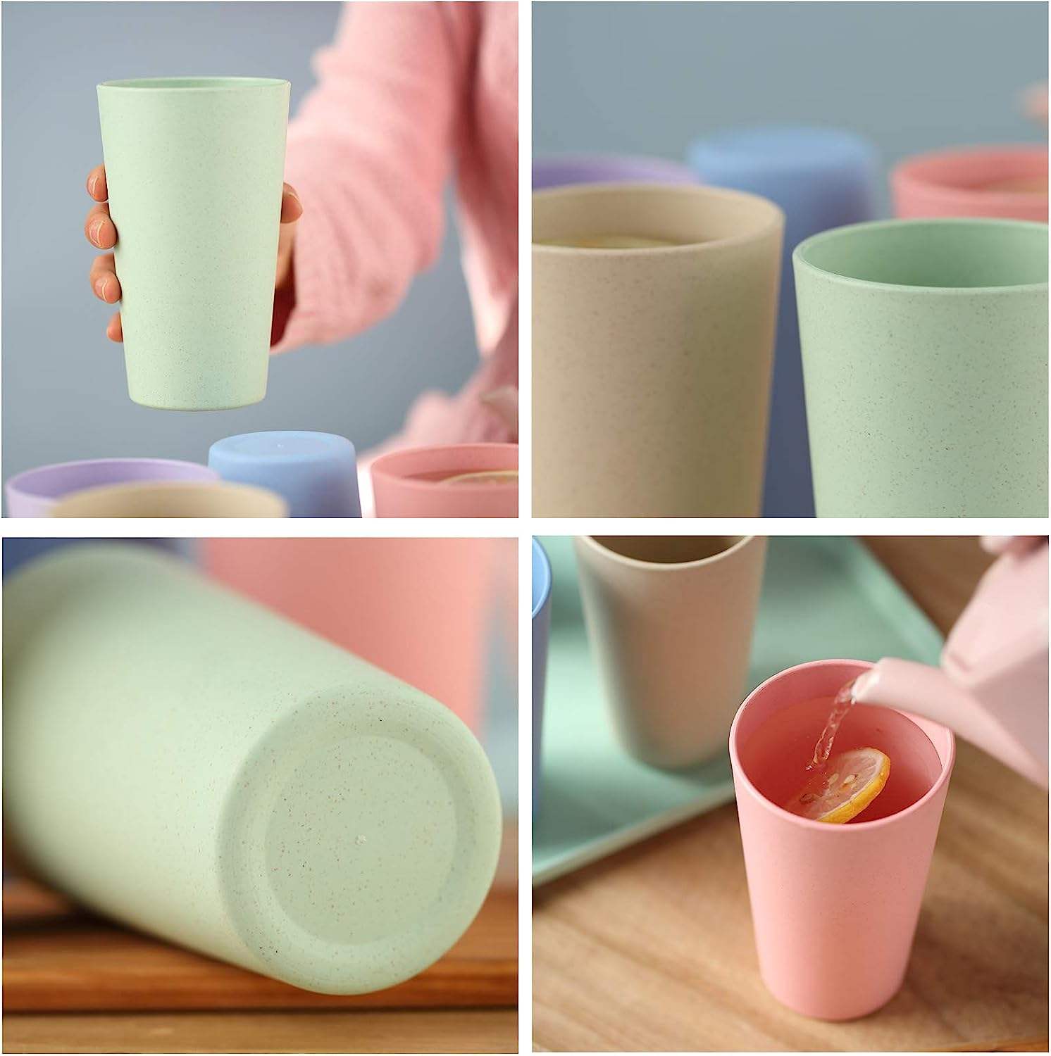 RPET CUP 6PCS Reusable Plastic Cups 20 oz Unbreakable Drinking Cup for Kitchen Dishwasher Safe Water Tumbler Set