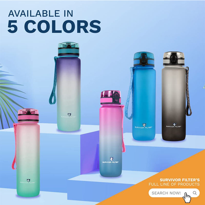 1L /32 oz Leakproof Tritran BPA-Free GradienPlastic Water Bottle with Motivational Time Marker Water Bottle With Custom Logo