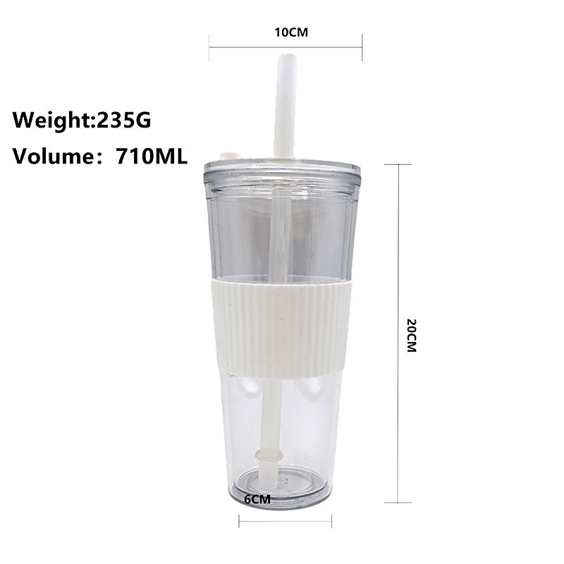 Wholesale 710Ml Custom Logo Leak Proof Reusable Clear Plastic Drink Tumbler With Straw Lid