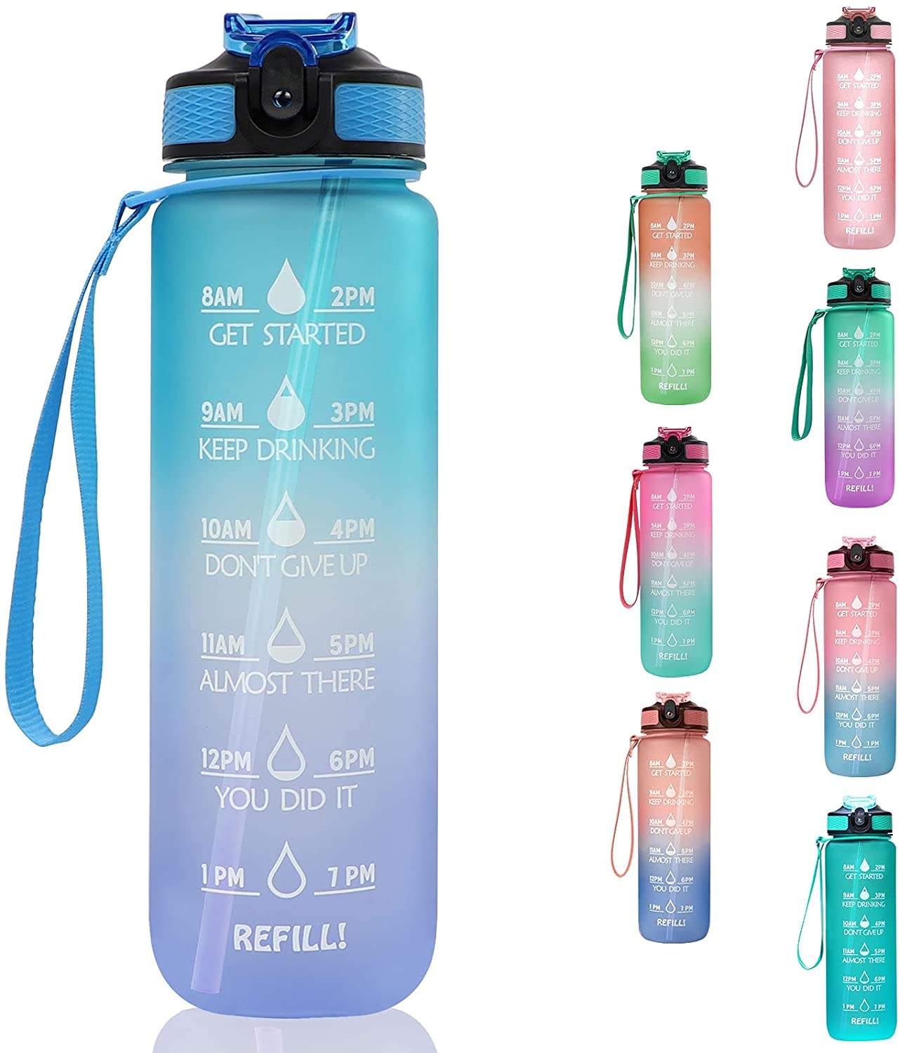 Wholesale Customize Bpa Free 1000ml 1l 32oz 32 oz 1 Gallon Plastic Tritan Motivational Drinking Water Bottle with Time Marker