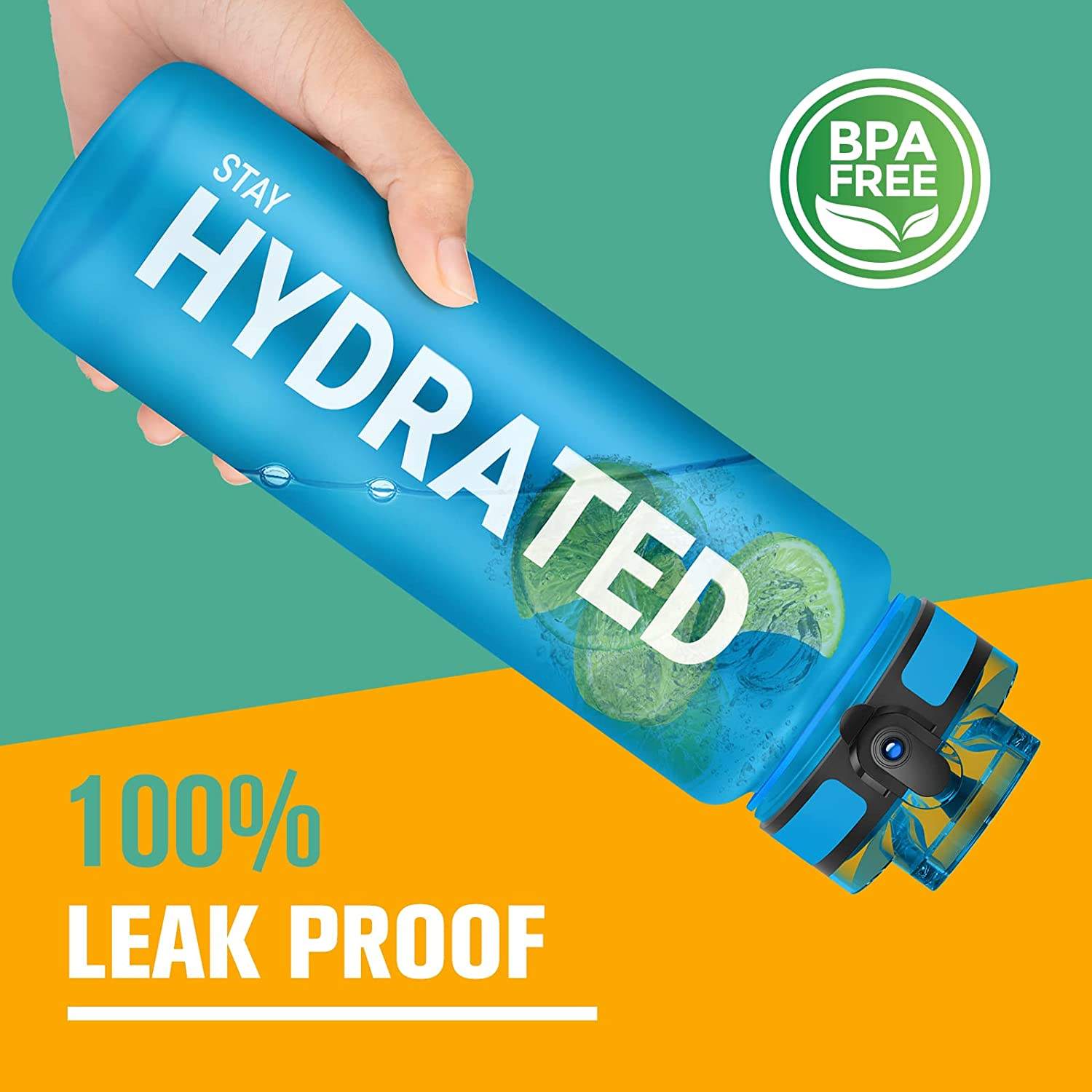 Sports Water Bottle 32oz Large Flip Top Leak Proof Lid One Click Open Non-Toxic BPA Free & Eco-Friendly Tritan Plastic Bottle