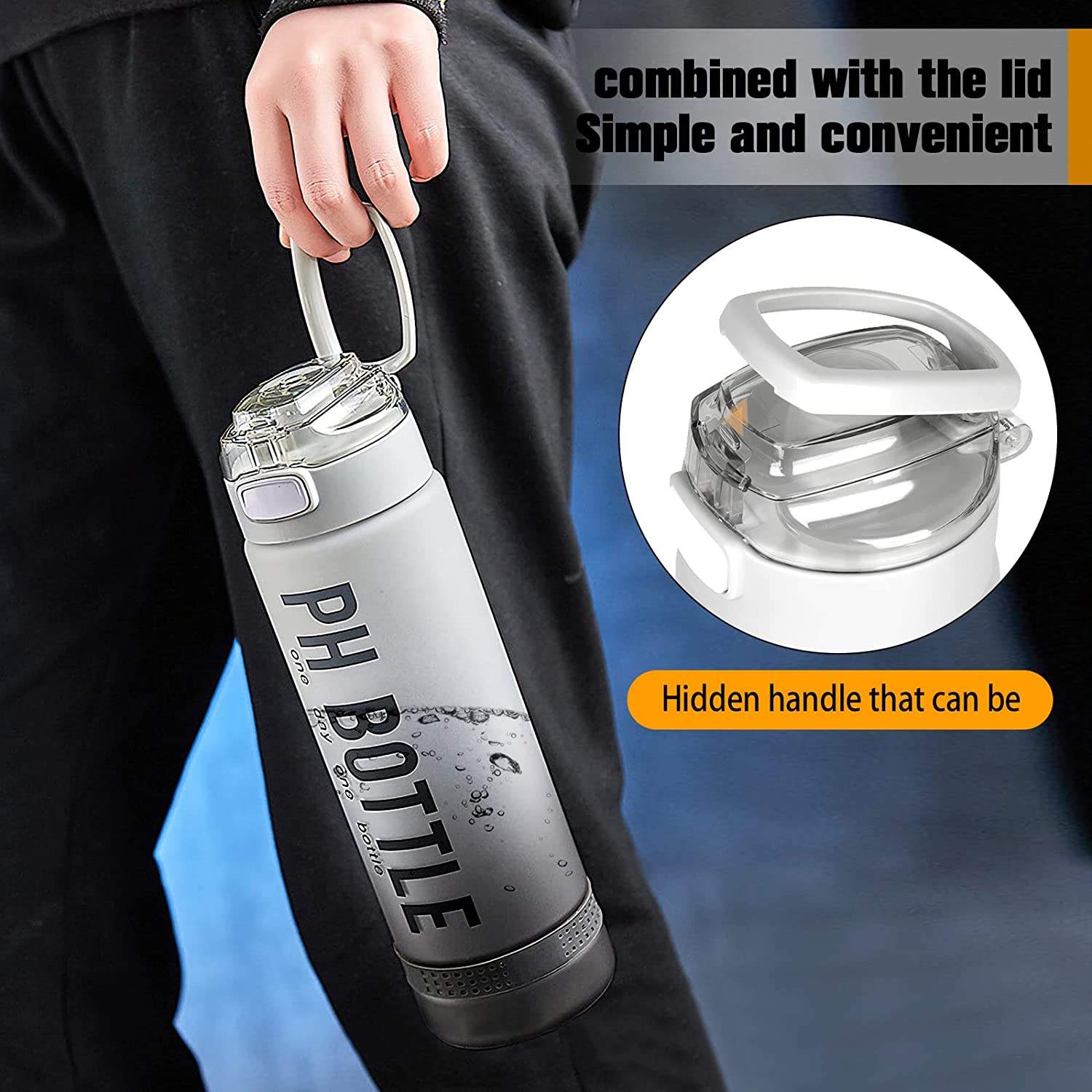 1L 32 oz Straw Strainer Filter Gym Fitness Sports BPA Free Tritan Motivational Water Bottle With Time Marker