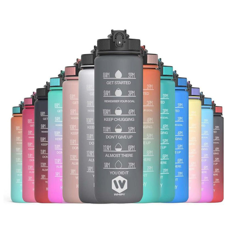 Hot Sale 32oz/1000ml BPA FREE Gradient Color Gym Fitness Sports Plastic Large Motivational Water Bottle with Time Marker