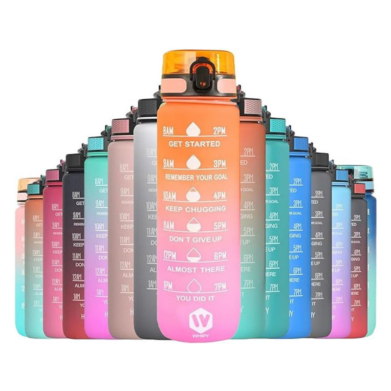 Custom Plastic Straw Strainer Filter Gym Sports 1000ml 1L 32 oz 32oz BPA Free Tritan Motivational Water Bottle With Time Marker
