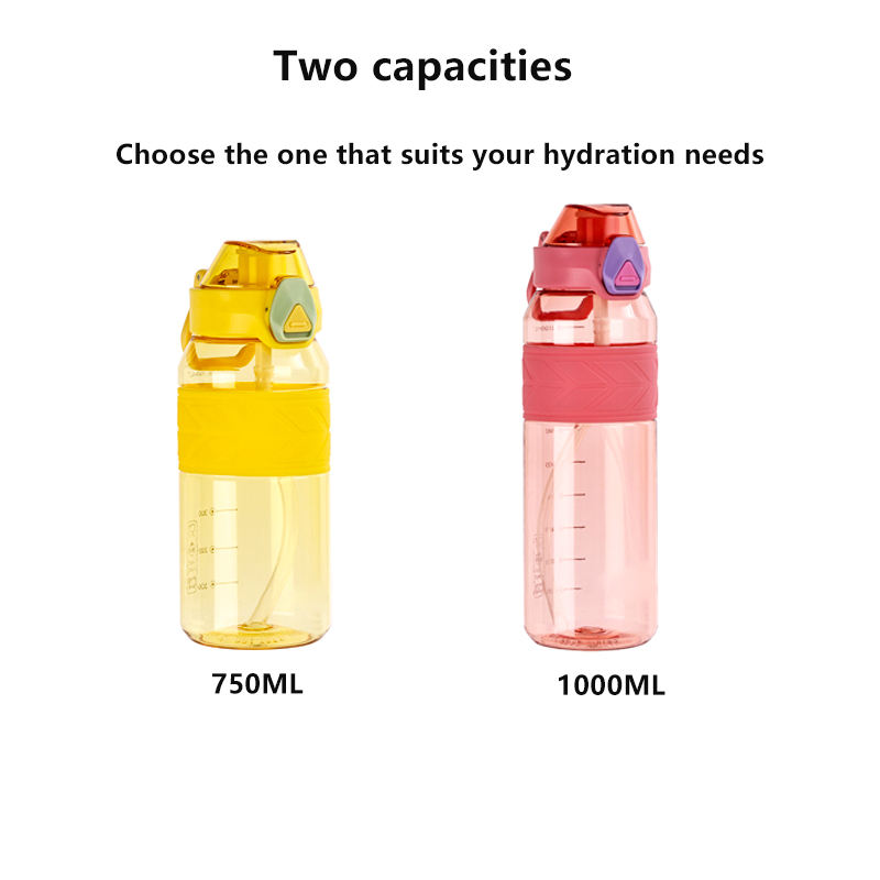 Wholesale 1L Big Capacity Clear Transparent Graduated Plastic Sports Water Bottles Bottle With Straw