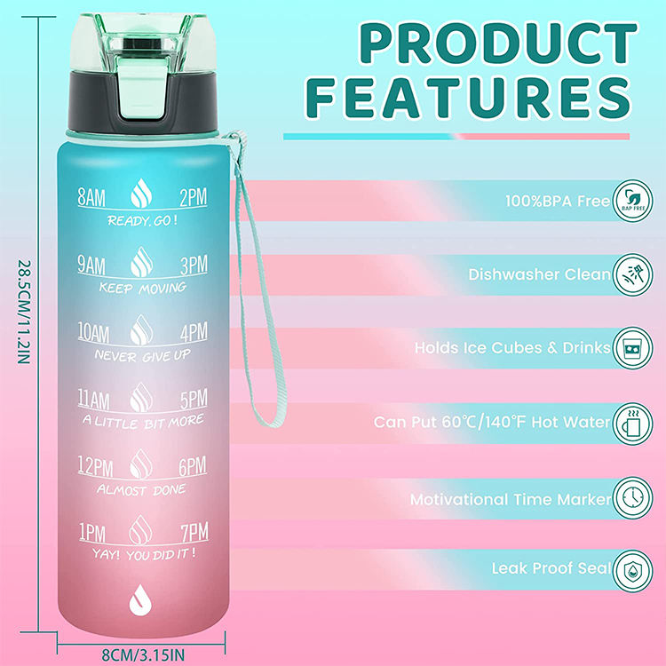 Wholesale Eco Friendly Plastic Water Bottle Custom Motivational Sublimation Bpa Free 32oz Reusable Gym Gallon Sport Water Bottle
