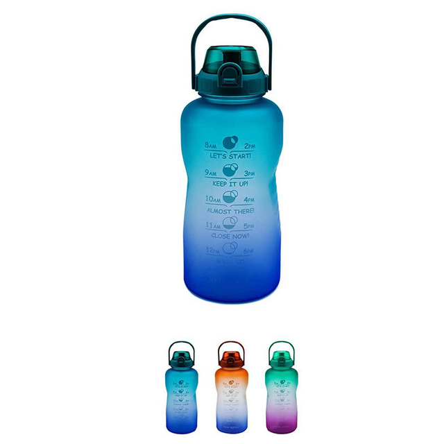 2L Wholesale Leakproof Gradient Color Fitness Sports Motivational Water Bottle with Time Marker and Straw