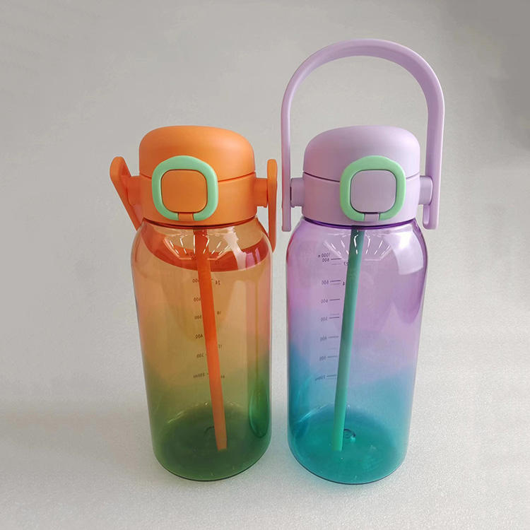 Custom 1L Large Capacity Straw Cup Plastic Water Cup Color Sport Motivational Outdoor Direct Drinking Water Bottle with Handle