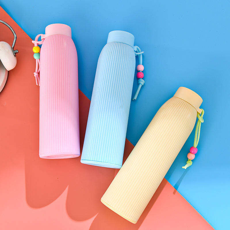 Portable Double 320ml Wall Glass Water Bottle Bap Free Kids Water Bottle Anti-scald Simple and Cute with Handle