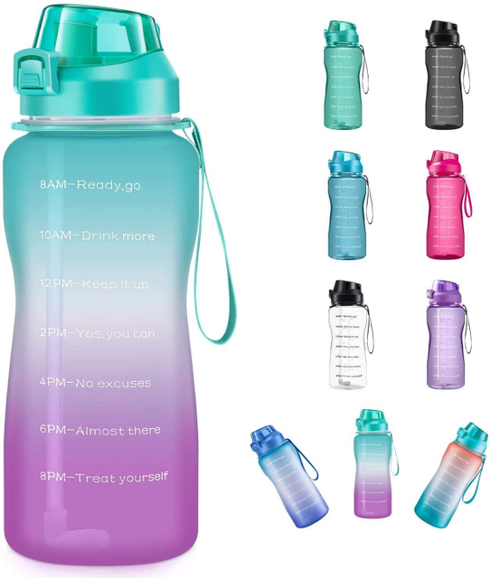 Large Half Gallon 64oz Leakproof Tritan BPA Free Motivational Water Bottle with Time Marker