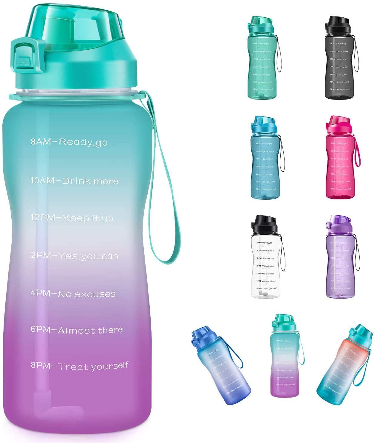 Large Half Gallon 64oz Leakproof Tritan BPA Free Motivational Water Bottle with Time Marker