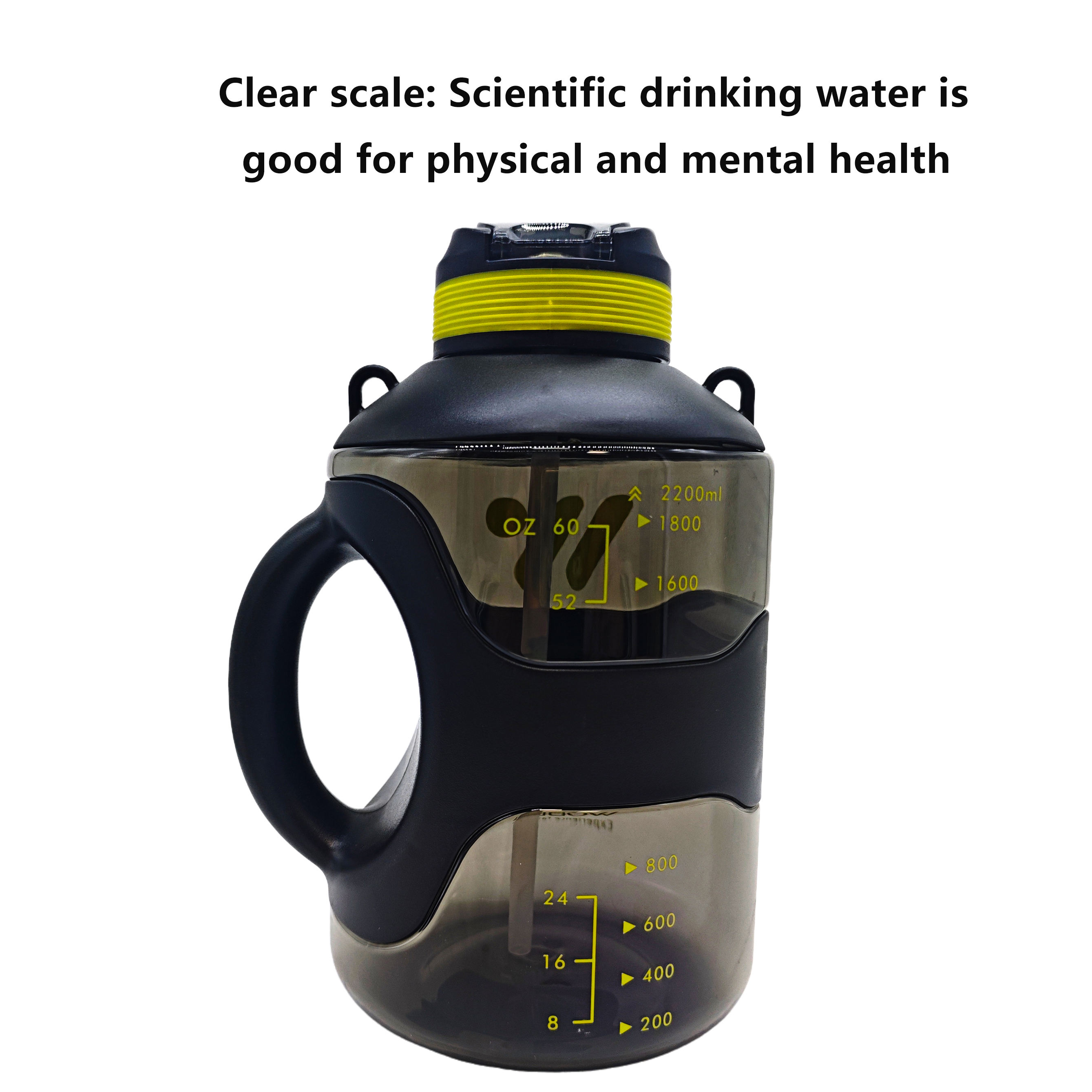 74oz extra Large Capacity Fitness Plastic Water Bottle with Straw Handle for Carrying by Hand and a Shoulder Strap