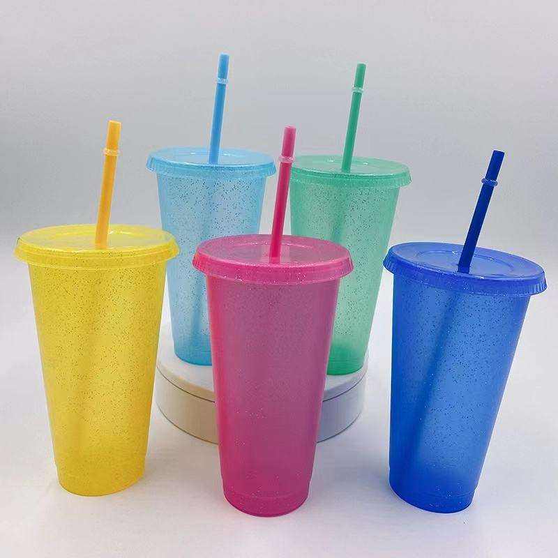 Custom Candy Color Straw Water Cup Frosted Plastic Cup
