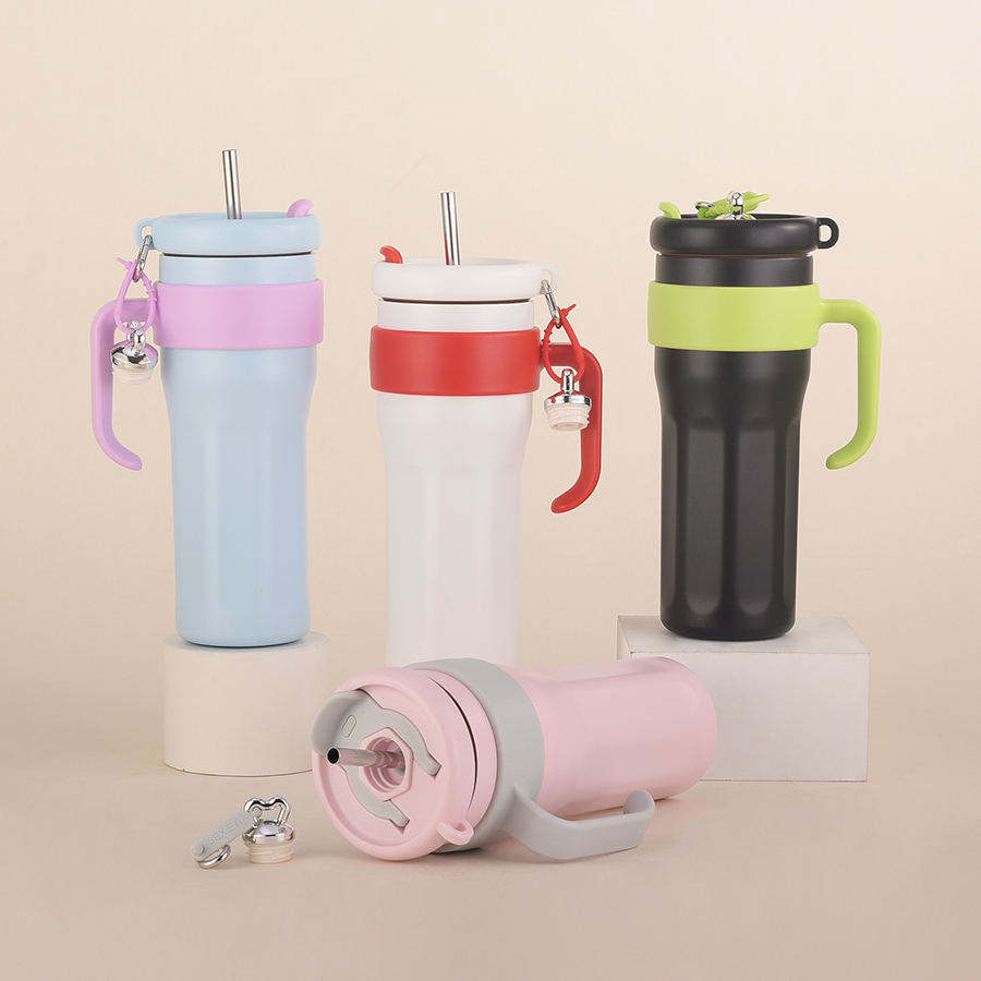 New Stylish 1200ml Keep Hot Cold Vacuum Cup with Handle Large Capacity Straw Stainless Steel Cup