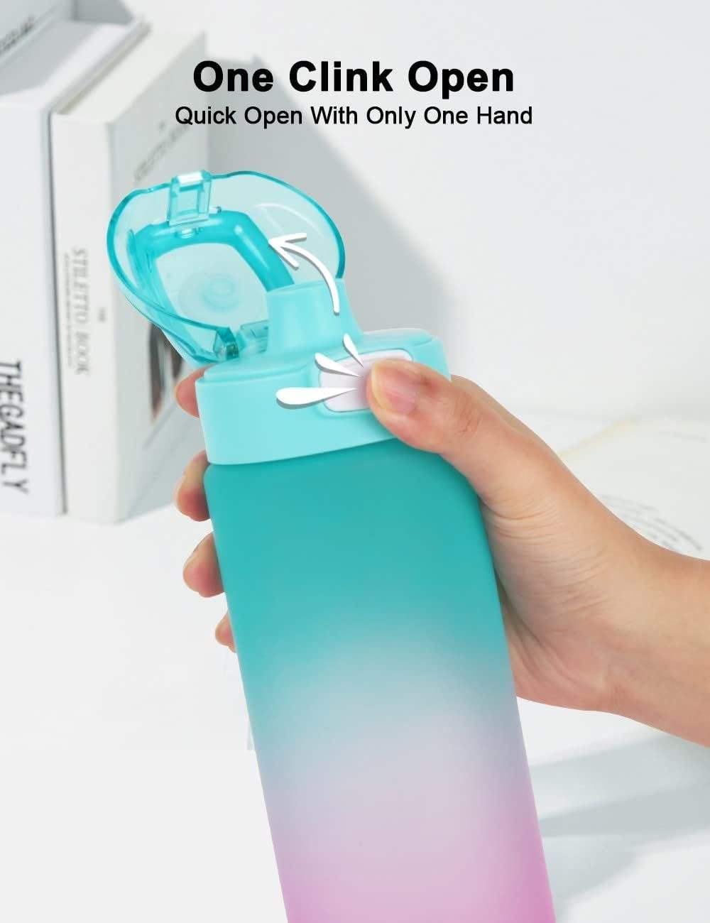 32oz Sports Water Bottle with Time Marker BPA Free Wide Mouth Leakproof with Handle