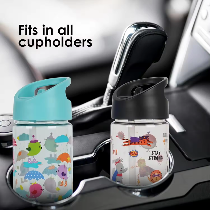 12 Oz BPA Free Environmentally Friendly Cartoon Cute Portable Plastic Water Bottle With Handle and Straw
