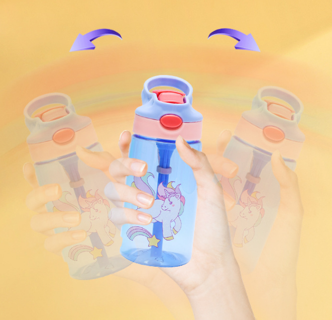 16oz Kids Toddler Motivational Gradient Cute Print Leakproof Water Bottle with Straw