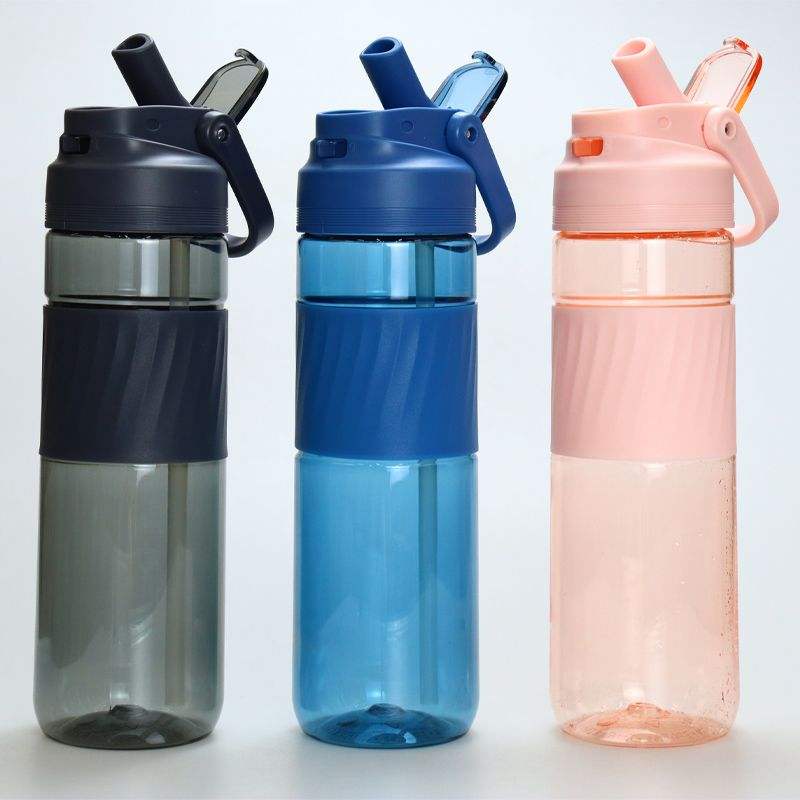 Wholesale BPA Free 24oz Motivational Custom Logo Non SlipTritan Plastic Running Water Drink Bottle with Straw with Handle