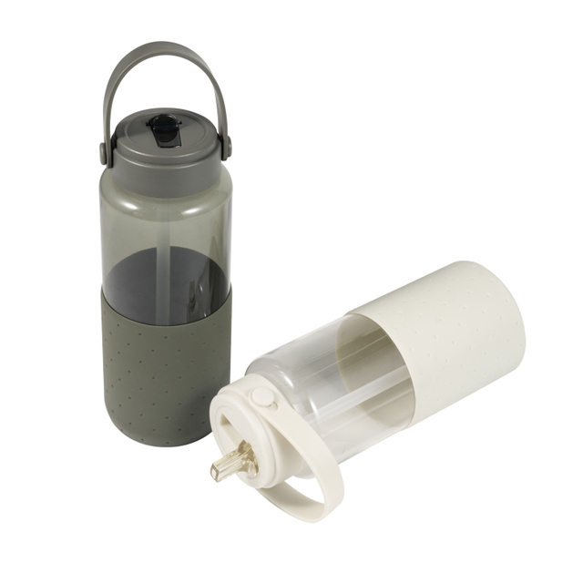 New Style 32oz 1 Liter Water Bottle Clear Colorful Plastic Wide Mouth Water Drink Bottle With Straw and Silicone Sleeve