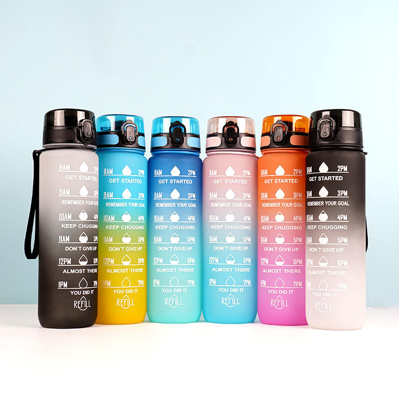 32oz Gym Fitness Leakproof Gradient Drinking Sports Bottles Water Bottle With Time Marker